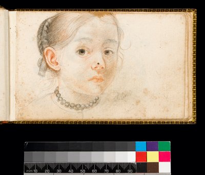 Head and shoulders of a young girl, her hair plaited round the back of her head, wearing a necklace, 1667-1670 by Carlo Dolci