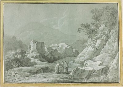 Two Monks Giving Water to a Woman and Child in the Wilderness by Carlo Labruzzi