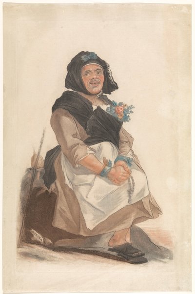 Man Dressed as a Woman with Rosary, Sitting (Basana) (Portraits of Facetious People to Entertain the Florentine Public) by Carlo Lasinio