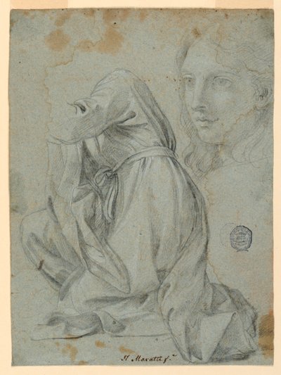 Studies: The Cloth of a Kneeling Woman. The Head of a Young Woman by Carlo Maratti