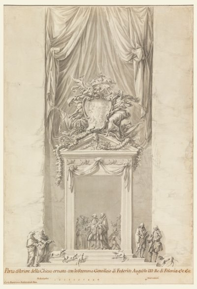 Doorway of San Salvatore in Lauro with Decoration for the Funeral of King Frederick August III of Poland, Rome, Italy by Carlo Marchionni