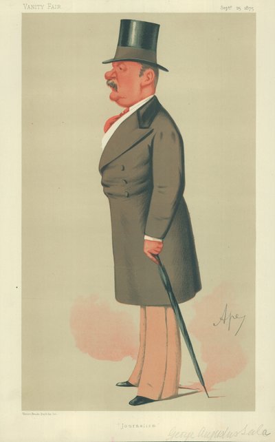 Mr George Augustus Sala, Journalism, 25 September 1875, Vanity Fair Cartoon by Carlo Pellegrini