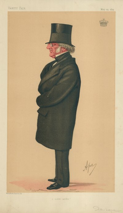 Philip-Henry Stanhope Stanhope, A Noble Writer, 23 May 1874, Vanity Fair cartoon by Carlo Pellegrini