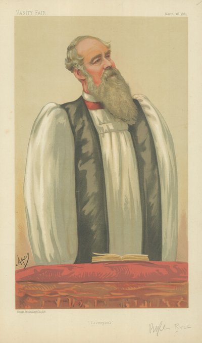 The Right Rev John Charles Ryle, Bishop of Liverpool, Liverpool, 26 March 1881, Vanity Fair Cartoon by Carlo Pellegrini