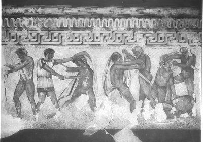 Reconstruction of the Etruscan wall painting in the Francois Tomb at Vulci of c.320-280 BC by Carlo Ruspi