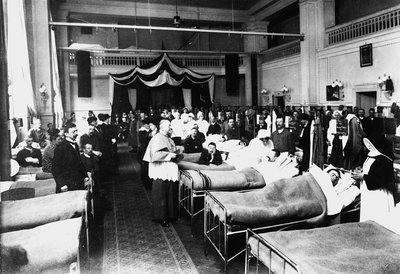 Decorated Salon at a Hospital with War Wounded During a Sacerdotal Visit by Carlo Wulz