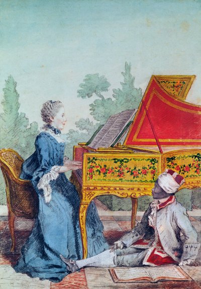 Portrait of Mademoiselle Desgots of Saint-Domingue with her slave Laurent by Carmontelle