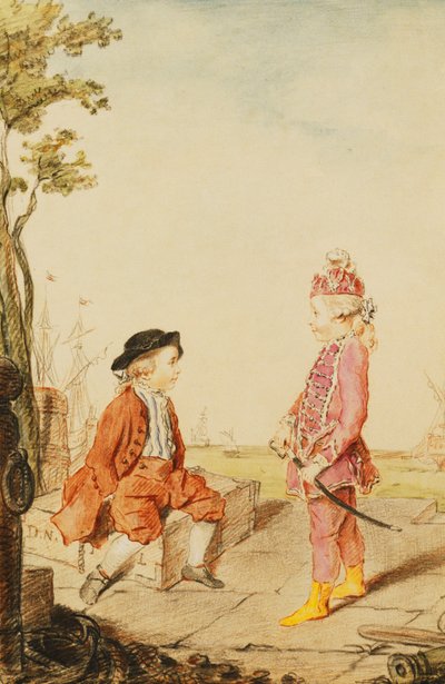 The Two Youthful de Neuville Brothers on a Quay by Carmontelle