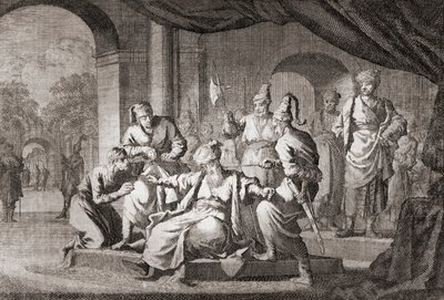 Noble strangled with a silken cord. Ottoman Empire by Caspar (after) Luyken