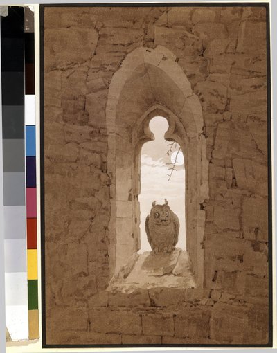 Owl in a Gothic Window by Caspar David Friedrich