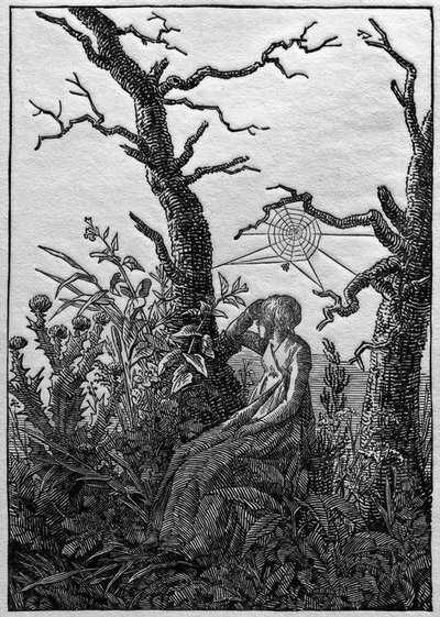 The Woman with the Spider Web Between Bare Trees by Caspar David Friedrich
