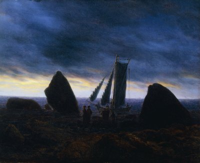 Fishing Boat Passing Figures on a Beach by the Baltic by Caspar David Friedrich