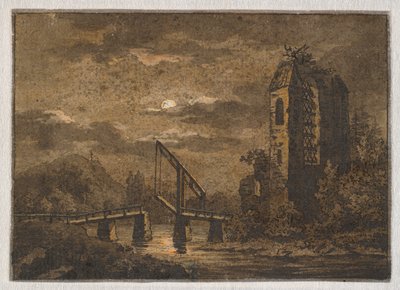 Landscape with Drawbridge and Ruin in Moonlight by Caspar David Friedrich