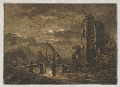 Landscape with Drawbridge and Ruin in Moonlight by Caspar David Friedrich