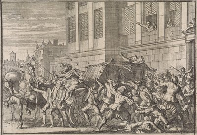 Attack in Madrid on the Carriage of the Count of Olivares, Gaspard de Guzmán, 1643 by Caspar Luyken (attributed to)