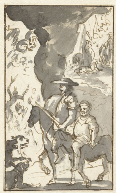 Don Quixote and Sancho Panza Riding Past a Blacksmith (Designs for the Fifth Part of Histoire de l