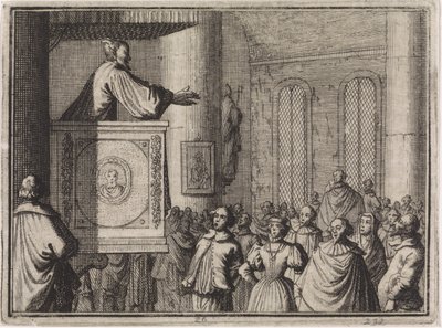 The Devil Addresses a Crowd of People from a Pulpit by Caspar Luyken