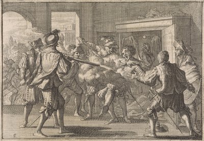 Miguel de Vasconcelos Discovered in a Cabinet and Murdered by Angry Portuguese, 1640 by Caspar Luyken