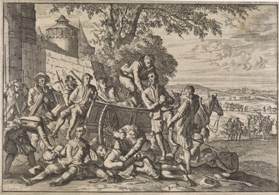 Spanish Soldiers Being Loaded onto Carts and Taken Away, 1641 by Caspar Luyken