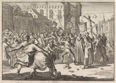 A Procession in Danzig is Greeted with Stones by the People, 1678 by Caspar Luyken