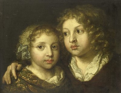 A Daughter and a Son (Constantijn?) of the Artist by Caspar Netscher