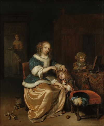 Interior with a Mother Combing her Child