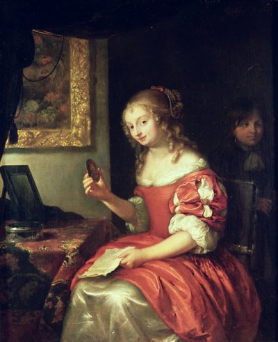 Young Woman with Letter and Locket by Caspar Netscher