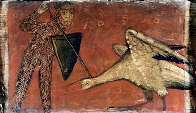 Fight Between a Knight and a Crane, Ceiling Panel by Catalan School