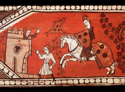 Knights Bear Flags: The Knight, the Princess and the Herald (13th century) by Catalan School