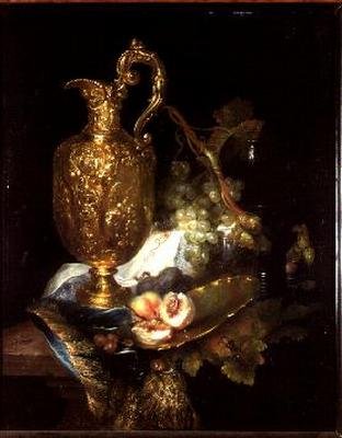 Still life of a Silver Gilt Ewer with Fruit by Catharini Treu