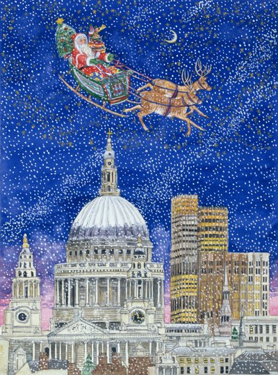 Father Christmas Flying over London by Catherine Bradbury