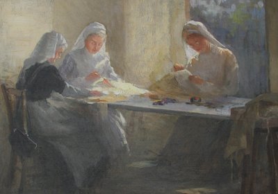 Kensington War Hospital Supply Depot (Kensington Square), Three Nurses Sitting at a Table Sewing, c.1916 by Catherine Ouless