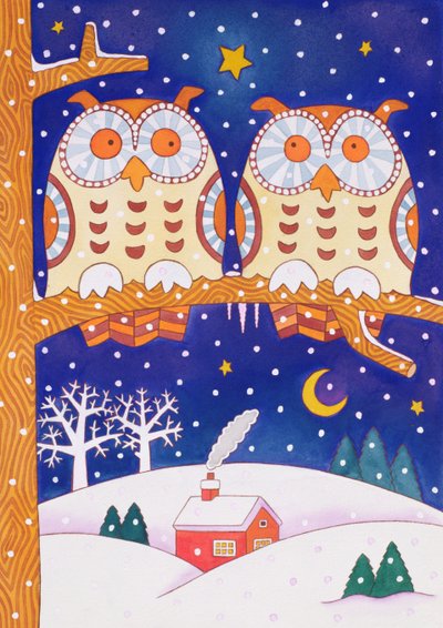 Two owls on a branch by Cathy Baxter