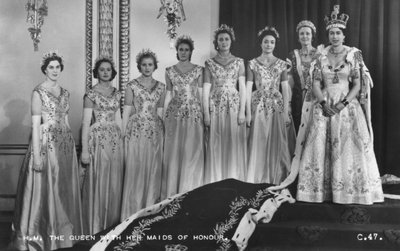 HM Queen Elizabeth II with Her Maids of Honour, The Coronation, 2nd June 1953 by Cecil Beaton