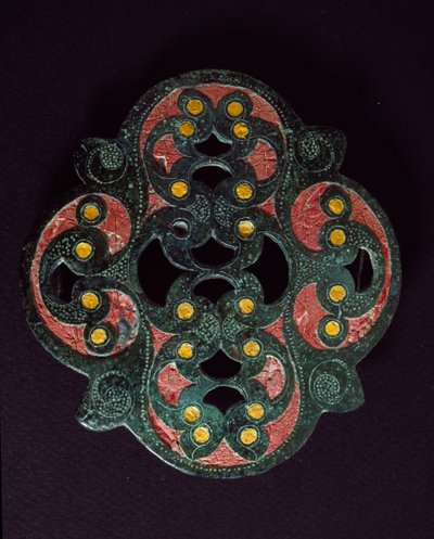 Celtic Art: Pierced Bronze Plate with Encrustation of Enamel. 1st Century AD. From Paillard (Oise). Breteuil, Archeological Museum by Celtic
