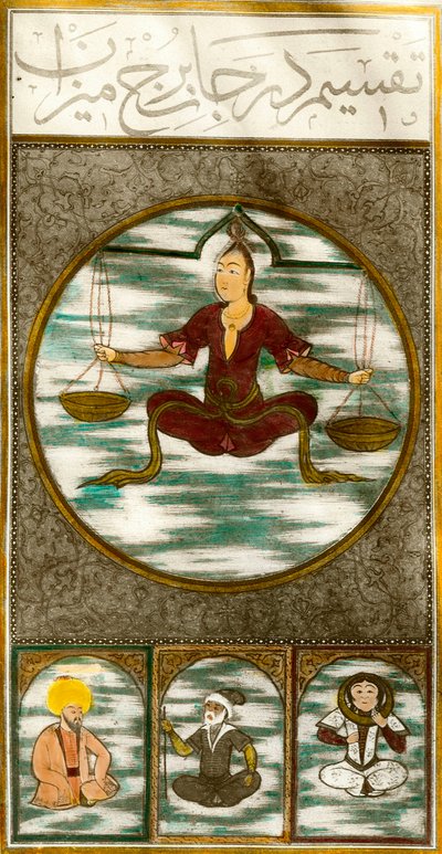 Zodiac sign: representation of the astrological sign of the balance. Plate taken from a manuscript. Private collection by Central Asian School