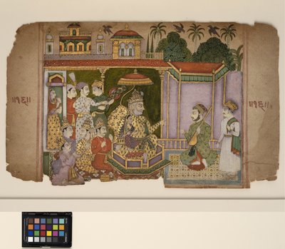 A King and Courtiers Listen to a Musician, c.1750 by Central Indian School