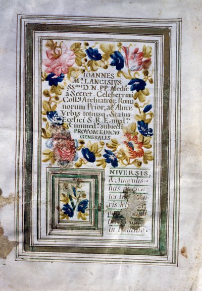 Medical degree issued in Rome by Giovanni Maria Lancisi (1654-1720) by Central Italian School