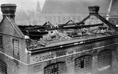 Damage done in the first bombing raid on London by Central Press