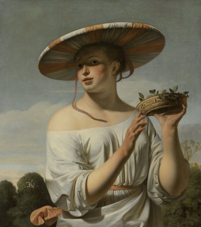 Girl in a Large Hat by Cesar Boetius van Everdingen