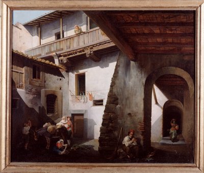 Peasants in the Courtyard of an Inn by Cesare Coghetti
