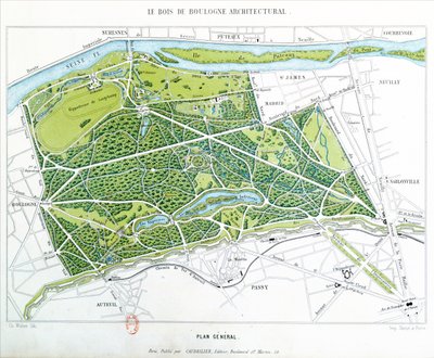 Plan of the Bois de Boulogne in Paris, published by Caudrilier by Ch. Walter