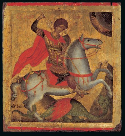Icon of St. George on Horseback, Slaying the Dragon by Chanter Angelos Akotandos