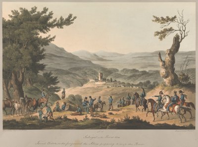 No.5. Sabugal on the River Coa French pickets in the foreground the Allies preparing to cross the River by Charles (after) Turner