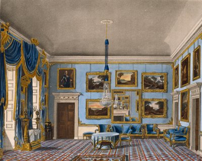 Blue velvet hall, Engraving from The History of the Royal Residences by Charles (after) Wild