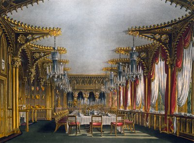 Gothic dining room, Engraving from The History of the Royal Residences by Charles (after) Wild