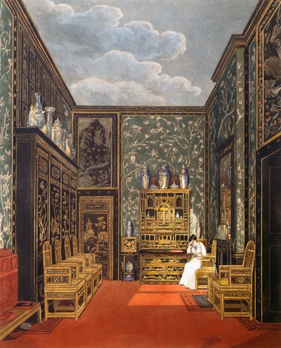 Green withdrawing room, From The History of the Royal Residences by Charles (after) Wild