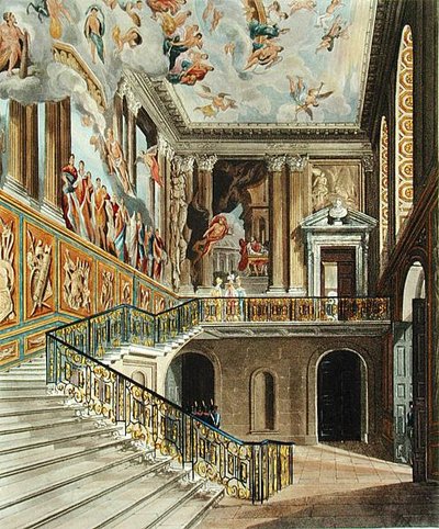 The Great Staircase at Hampton Court Palace from Pyne