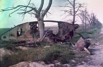 The Wreck of a German Tank, Destroyed in Battle on the Western Front, France, c.1914-18 by Charles Adrien