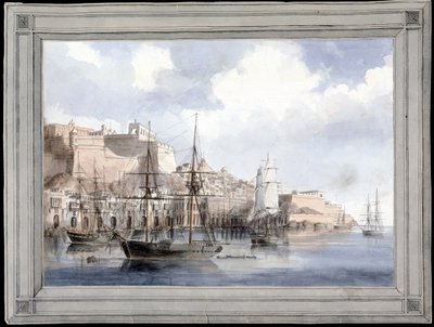 View at Malta (the Grand Harbour of Valletta with Fort Sant Angelo) by Charles Andrew Dyce